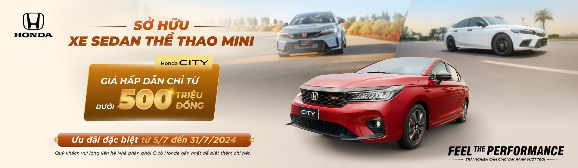 Khuyến mãi Honda Ô tô 07/2024 Honda City từ 500 triệu